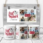 Cana personalizata "Just married" cu 4 poze si text