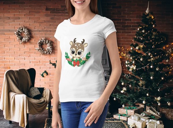 Tricou dama personalizat "Cute Deer with Christmas" - imagine 1