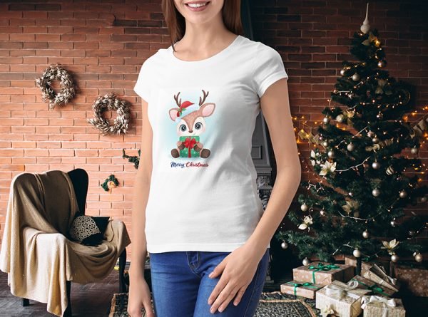 Tricou dama personalizat "Deer Christmas Day" - imagine 1