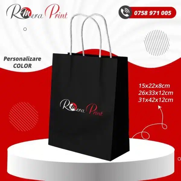 sacosa kraft negru personalizata color